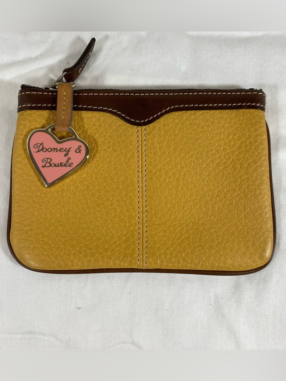 Dooney & Bourke Mustard Yellow Leather Wristlet with Brown Trim